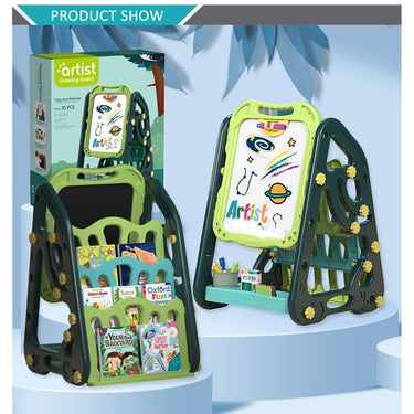 72cm Multi-functional Artistic Drawing Board With Book Shelf - Green
